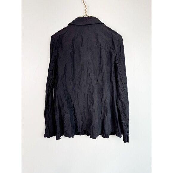 Eileen Fisher Grey Metallic Shimmer Crinkle Full Zip Jacket Long Sleeve - Picture 3 of 7